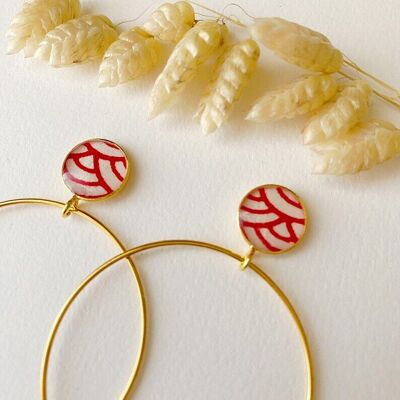 ROSE red wave Japanese pattern earrings, creoles, dangling