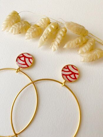 Boucles d’oreilles ROSE vague rouge motif japonais, créoles, pendantes 1