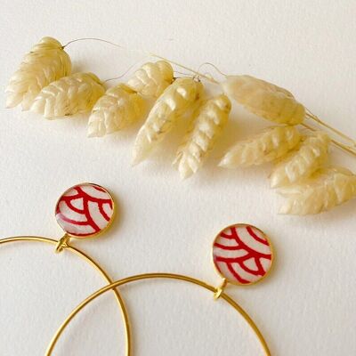 Boucles d’oreilles ROSE vague rouge motif japonais, créoles, pendantes