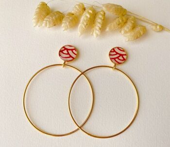 Boucles d’oreilles ROSE vague rouge motif japonais, créoles, pendantes 2