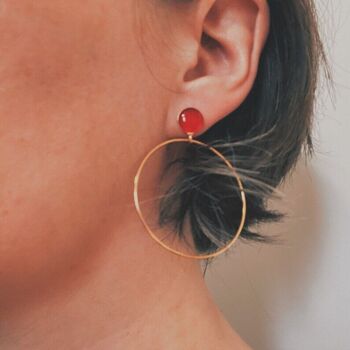 Boucles d’oreilles ROSE vague rouge motif japonais, créoles, pendantes 4