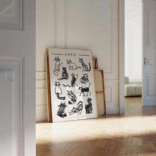 Black and White Cat Art Print / Animal Art Print