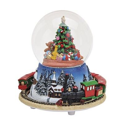 Carillon / treno di palle di neve in plastica / vetro, albero in una palla (L / A / P) 14x16x14 cm