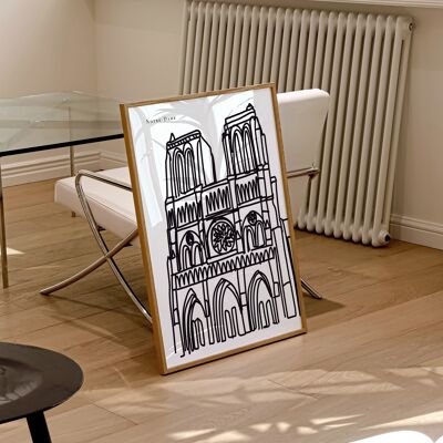 Stampa artistica di Parigi Notre Dame / Decorazione da parete di Parigi in bianco e nero