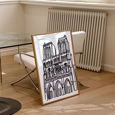 Impresión de arte de Notre Dame de París / Decoración de la pared de París en blanco y negro