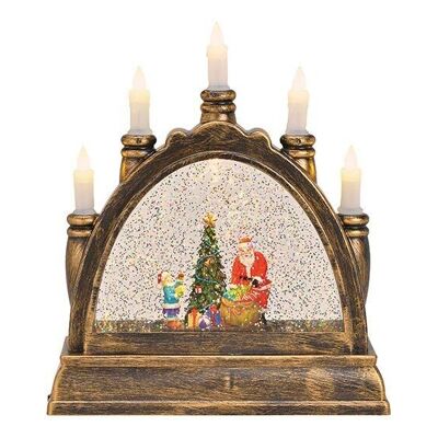 Arc avec lumière vacillante, tourbillon de paillettes, décor Père Noël, avec minuterie en plastique marron (L/H/P) 20x25x8cm