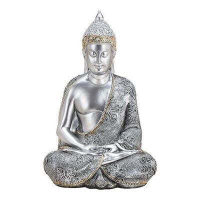 Bouddha en poly argent (L / H / P) 23x36x18cm