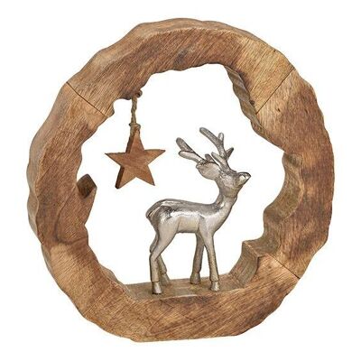 Support d'élan en métal dans un anneau en bois de manguier marron (L/H/P) 27x28x5cm