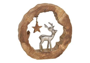 Support d'élan en métal dans un anneau en bois de manguier marron (L/H/P) 27x28x5cm