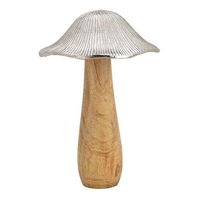 Champignon en métal, bois de manguier argent, marron (L/H/P) 15x24x15cm