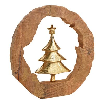 Christmas tree stand made of metal in a mango wood circle gold