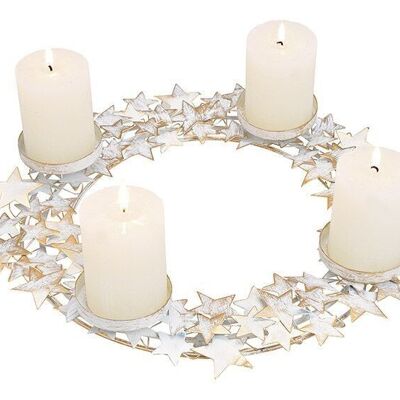 Adventskranz Stern Dekor, Kerzenhalter für 4er Kerzen, aus Metall Weiß, gold(B/H/T) 40x7x40cm