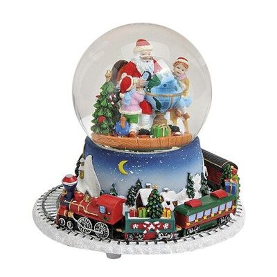 Music box / snow globe train made of poly / glass, Santa Claus in a ball, W16 x D14 cm