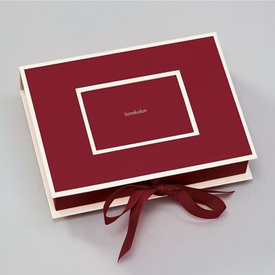 Small photo box with slide-in window, burgundy