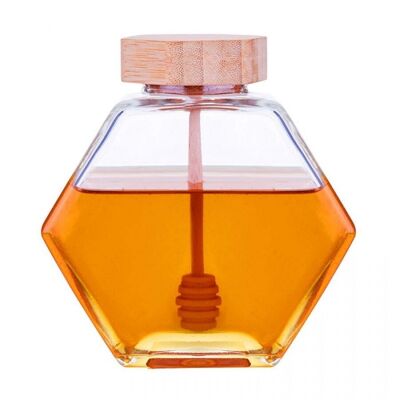 Glass jars for honey with wooden lid-spoon. Capacity: 380ml MB-276