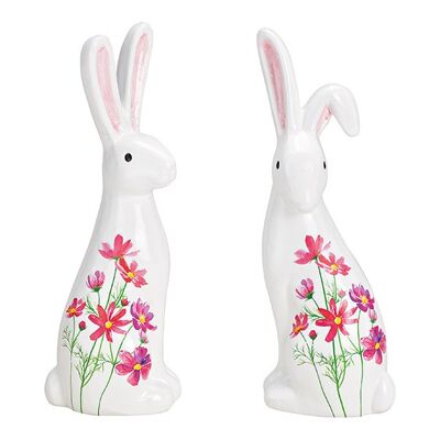 Coniglietto con decorazione floreale in ceramica bianca 2 volte