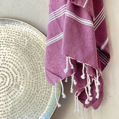 FOUTA EN COTON BIOLOGIQUE - Collection HAMMAM- Couleur BORDEAUX