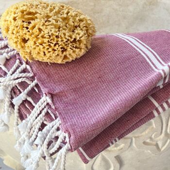 FOUTA EN COTON BIOLOGIQUE - Collection HAMMAM- Couleur BORDEAUX 3