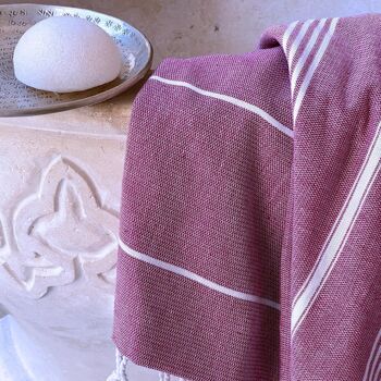 FOUTA EN COTON BIOLOGIQUE - Collection HAMMAM- Couleur BORDEAUX 4