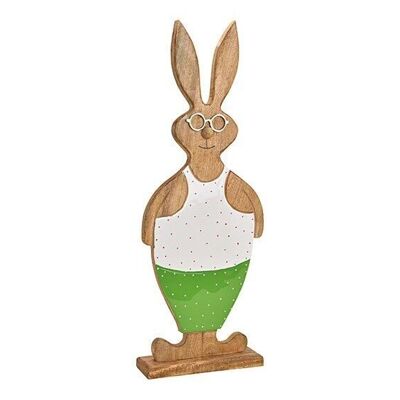 Coniglio in piedi con occhiali in legno verde/bianco (L/A/P) 27x73x9cm