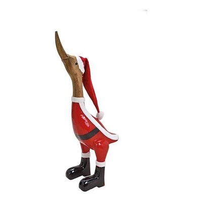 Canard qui court avec chapeau de Noël en bois de manguier rouge (L / H / P) 20x58x17cm