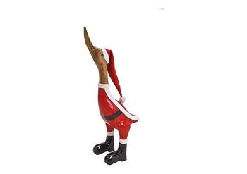 Canard qui court avec chapeau de Noël en bois de manguier rouge (L / H / P) 20x58x17cm