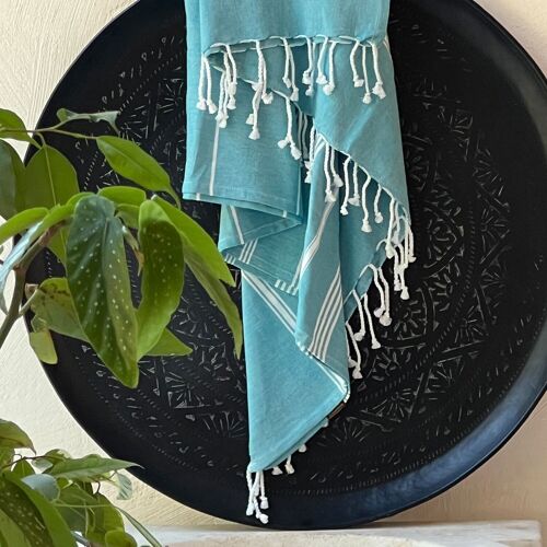 FOUTA EN COTON BIOLOGIQUE - Collection HAMMAM- Couleur BLEU ATOLL