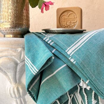 FOUTA EN COTON BIOLOGIQUE - Collection HAMMAM- Couleur BLEU ATOLL 4