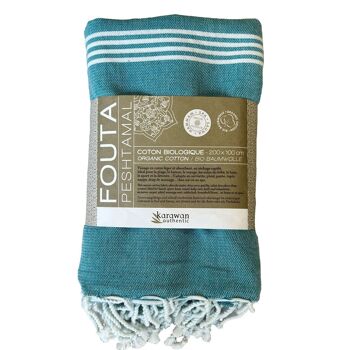 FOUTA EN COTON BIOLOGIQUE - Collection HAMMAM- Couleur BLEU ATOLL 5