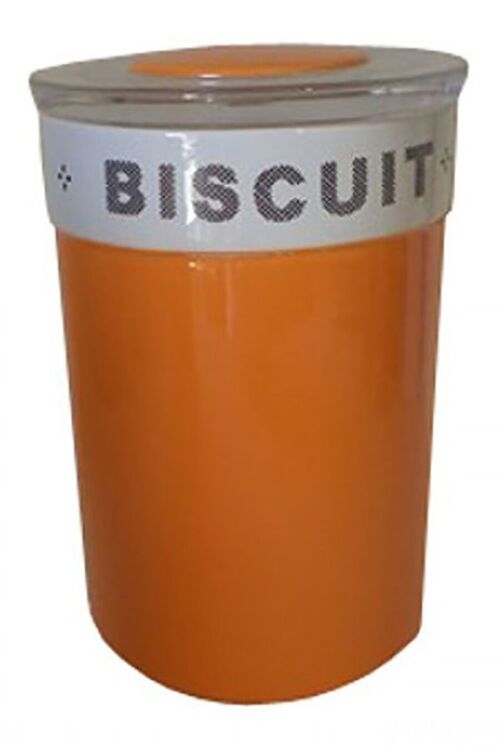 Ceramic biscuit tin in orange color. Dimension: 13x13x19cm LA-992OR
