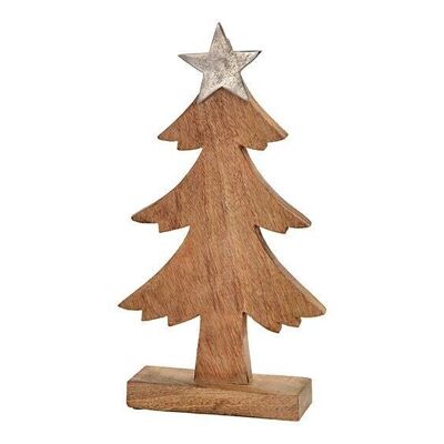 Tree made of mango wood with metal star decor in mahogany colors (W/H/D) 21x39x6cm
