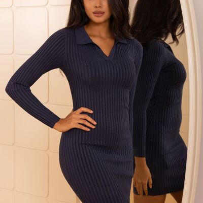 Long slim fit V-neck knit sweater