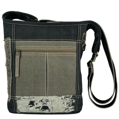 Sunsa women's shoulder bag. Handbag made of canvas & leather. Vintage style shoulder bag. Large crossbody bag for women.
