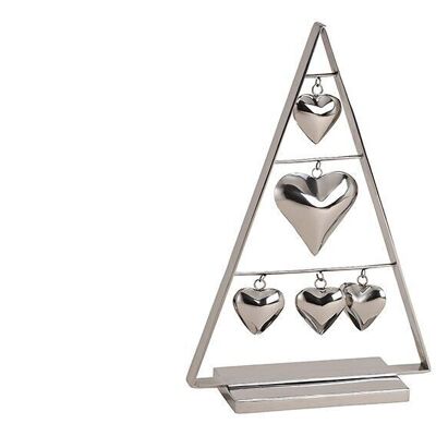 Stand tree with heart pendant made of metal silver (W / H / D) 25x37x10cm