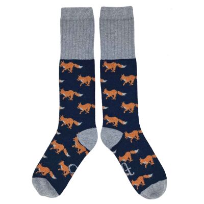 Men's Lambswool Boot Socks - running fox  - teal