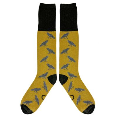 Men's Lambswool Boot Socks - crows - lime