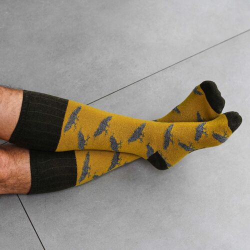 Men's Lambswool Boot Socks - crows - lime