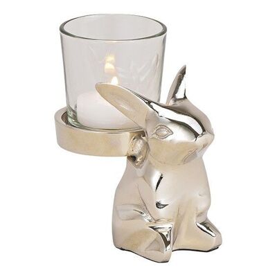 Coniglietto con lanterna in vetro in metallo argento (L/A/P) 11x11x6cm