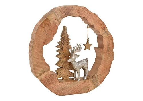 Aufsteller Elch aus Metall mit Baum im Ring aus Mangoholz Braun (B/H/T) 45x48x8cm