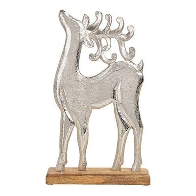 Stand cervo su base in legno di mango in metallo argento (L / A / P) 24x40x6cm