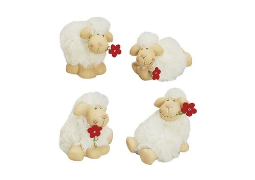 Schaf aus Ton/Kunstfaser mit Blume