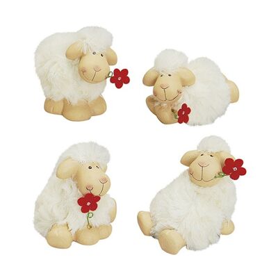 Sheep made of clay / synthetic fiber with a flower