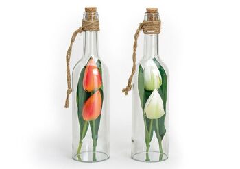 Bouteille en verre décorative avec tulipes artificielles