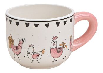 Mug décor poulet coq en céramique rose/rose