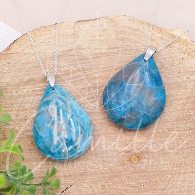 Flat Stone Pendant Blue Apatite Drop AA 35 to 45mm (1 PIECE)