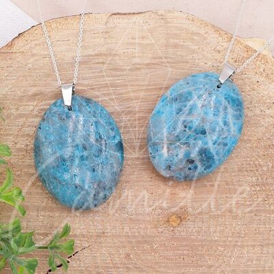Blue Apatite Flat Oval Stone Pendant A 35 to 45mm (1 PIECE)