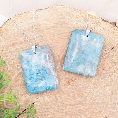 Pendentif Pierre Plate Rectangle Apatite Bleue A 35 à 45mm (1 PIECE)