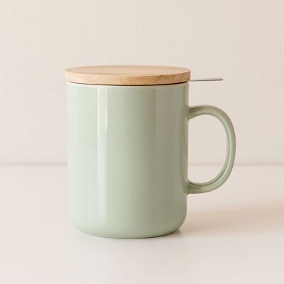 Tisanière Anna 350ml en grès céladon avec couvercle en bois