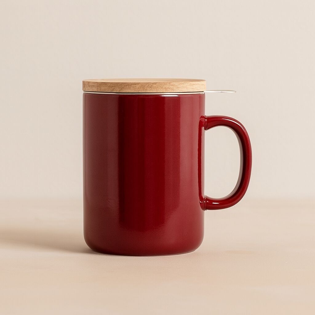 Teiera Anna 350ml in gres magenta con coperchio in legno