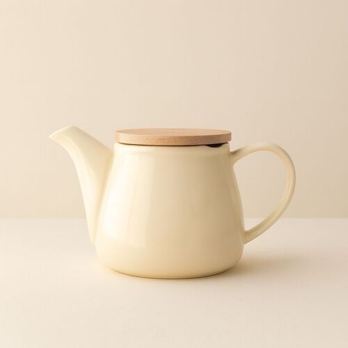 Théière Anna 500ml en grès crème avec couvercle en bambou
